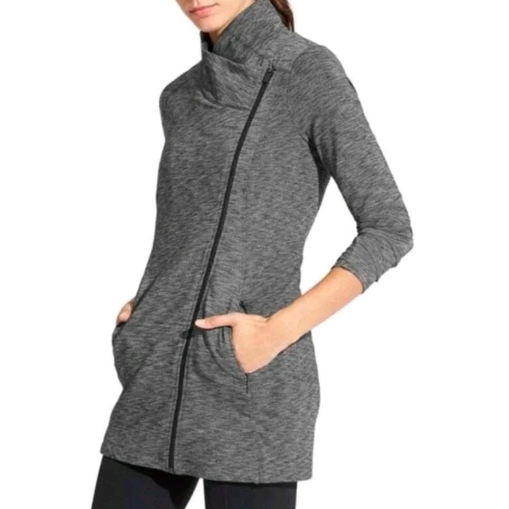 Athleta Womens Gray Asymmetrical Zip Intention Jacket XS Stretch Activewear